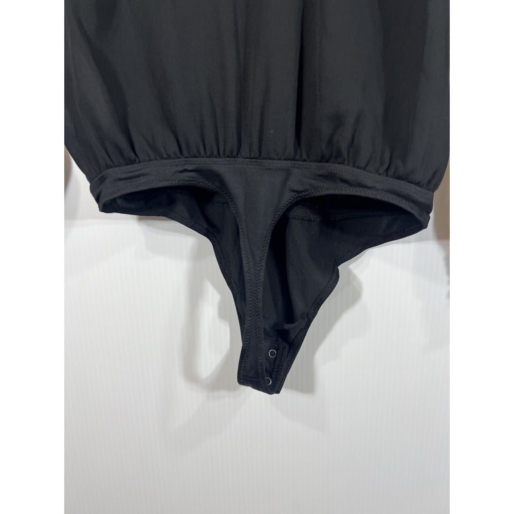 Abercrombie & Fitch Chiffon Ruffle Bodysuit Size Small Black Sheer Long Sleeve - Picture 6 of 11